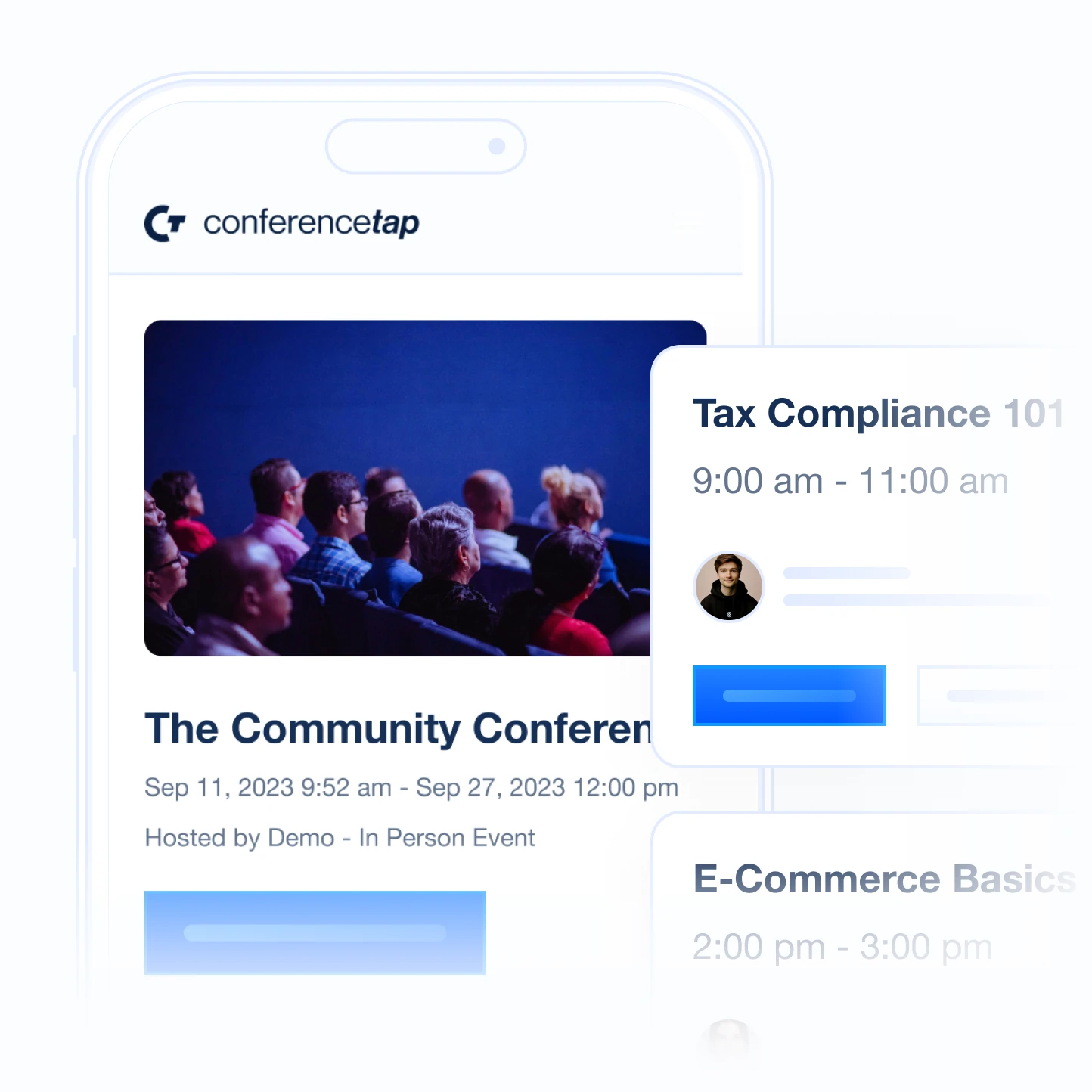 ConferenceTap mobile agenda showing event details and a personal session schedule